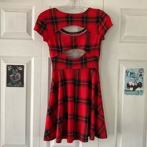 OPEN BACK PLAID MINI DRESS